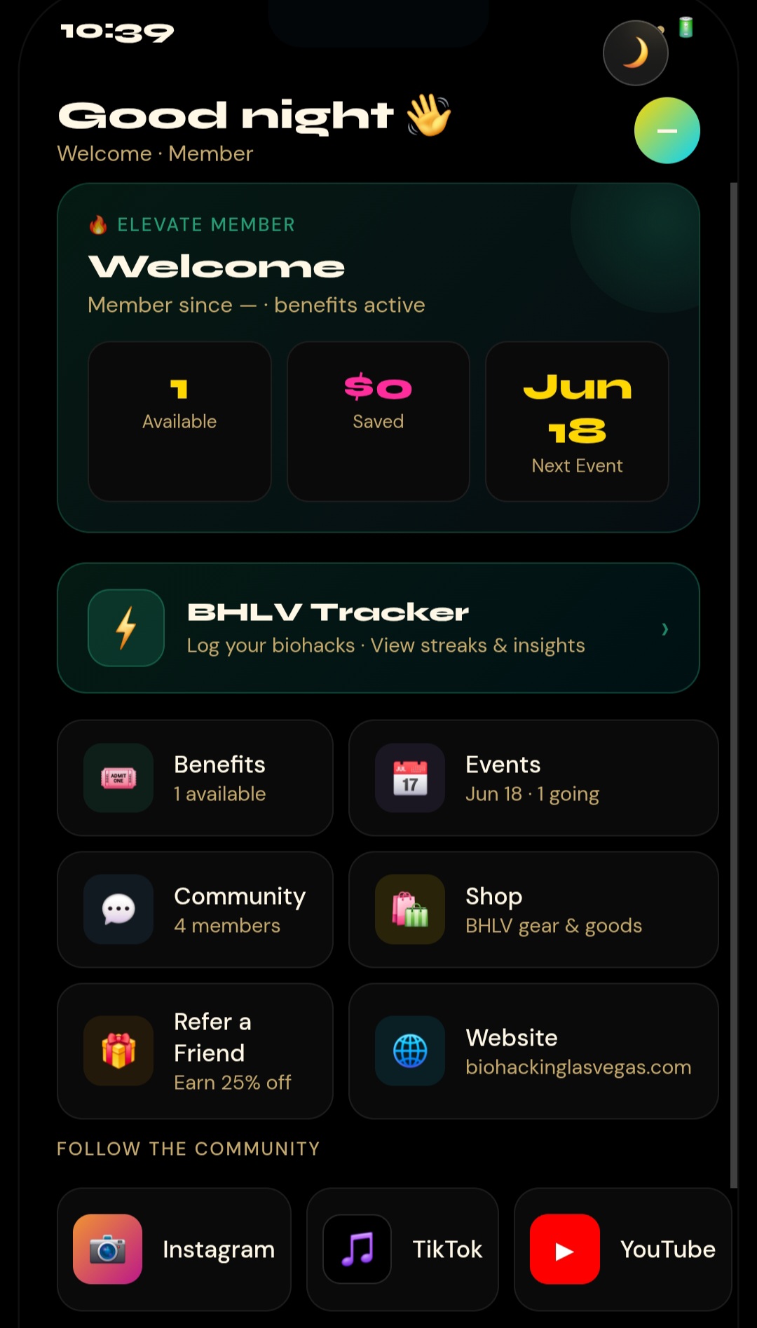 BHLV member app — Benefits screen